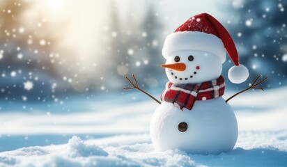 Fototapeta premium snowman on the snow background