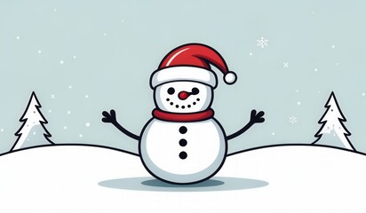 Fototapeta premium snowman on the snow background