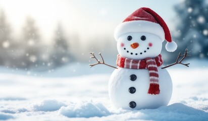 Fototapeta premium snowman on the snow background