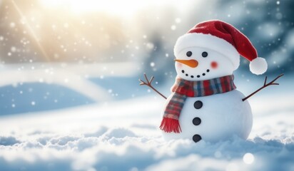 Fototapeta premium snowman on the snow background