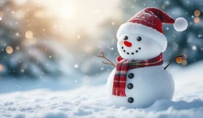 Fototapeta premium snowman on the snow background