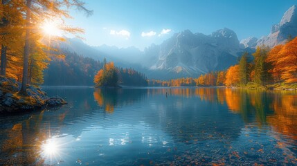Obraz premium Golden Autumn Reflections in the Mountains