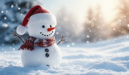 Fototapeta premium snowman on the snow background