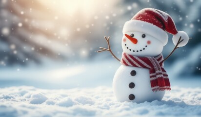 Fototapeta premium snowman on the snow background