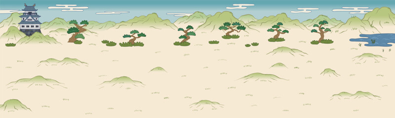 戦国時代　合戦絵巻　背景イラスト