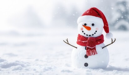 snowman with red hat and red scarf