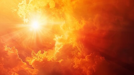 Hot red glowing sun in sky in summer