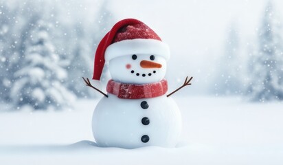 snowman with red hat and red scarf