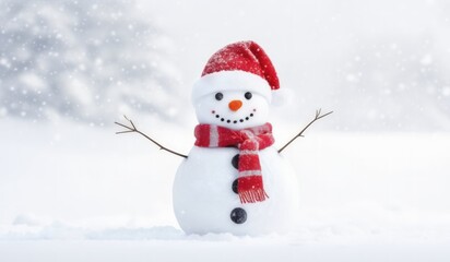 snowman with red hat and red scarf