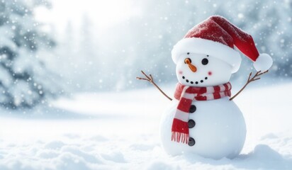 snowman with red hat and red scarf