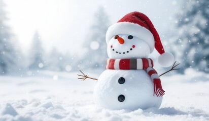 Obraz premium snowman with red hat and red scarf