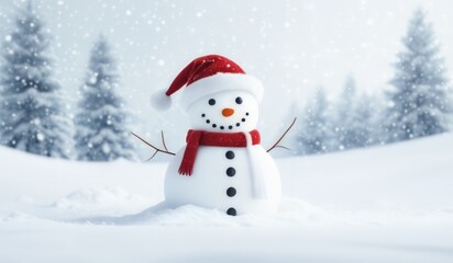 Obraz premium snowman with red hat and red scarf