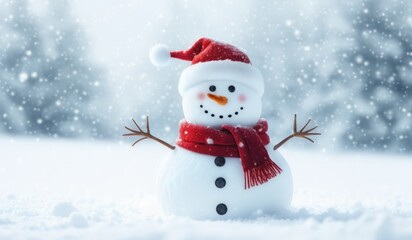 snowman with red hat and red scarf