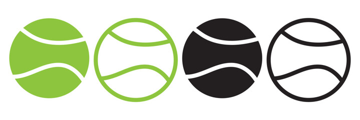 Fototapeta premium Set of tennis balls vector icons. Tennis balls black and green collection. Tennis ball. Sport concept. Vector illustration. 11:11