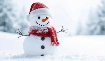 Obraz premium snowman with red hat and red scarf