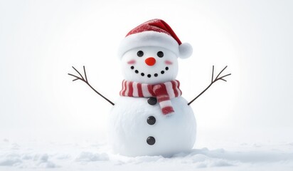 Fototapeta premium snowman with red hat and red scarf
