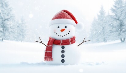 Obraz premium snowman with red hat and red scarf