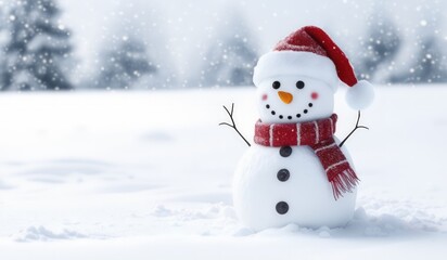 snowman with red hat and red scarf