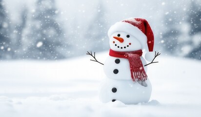 snowman with red hat and red scarf
