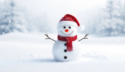 snowman with red hat and red scarf