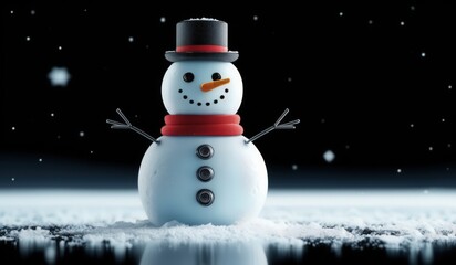 Fototapeta premium robot ai snowman with hat and scarf black background
