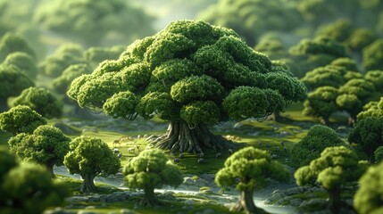 A forest where trees grow in the shape of animals, solid color background, 4k, ultra hd  