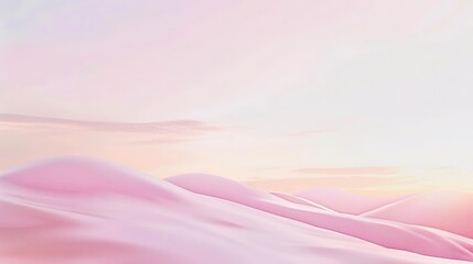 Naklejka premium Abstract pink landscape, rolling hills and sunset sky, wide-angle view, dreamy and surreal, pastel tones 