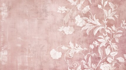 Fototapeta premium Faded pink wallpaper with delicate floral patterns, low-angle view, distressed texture, nostalgic and elegant 