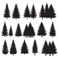 Obraz premium set of pine trees silhouettes on white 