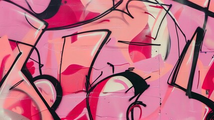 Image of Pink graffiti wall with abstract shapes, mid-angle view, bold lines and vibrant colors, dynamic and edgy  printed on Printed Glass Splashbacks