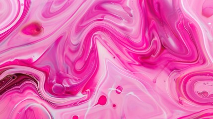 Fototapeta premium Pink background with fluid acrylic pour patterns, close-up view, swirling colors, dynamic and artistic 