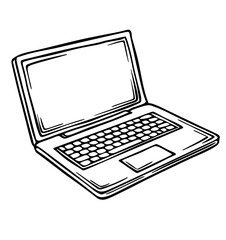 simple line drawing of laptop with blank screen stylized white background vector