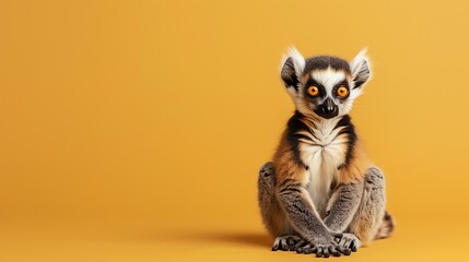 Fototapeta premium A cute Lemur Infant sitting on a solid color background with space above for text