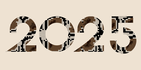 Vector. Happy new year 2025 with snake skin print. Creative simple design for greeting lettering. Chinese New Year, Year of the Snake. Templates with 2025 typographic logo. Horizontal background.