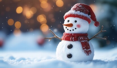 Obraz premium snowman in winter secenery with copy space. new model snowman
