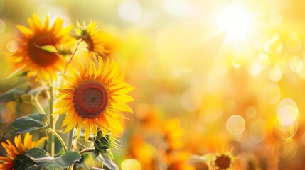 Fototapeta premium Sunflower on blurred sunny nature background