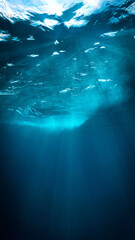 Underwater Art for your interior design. Sunlight rays in the blue ocean