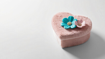 Heart-shaped gift box with flowers, birthdays, celebrations. Features empty space for text.