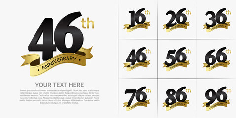 anniversary logotype set vector, black color and gold ribbon for special day celebration