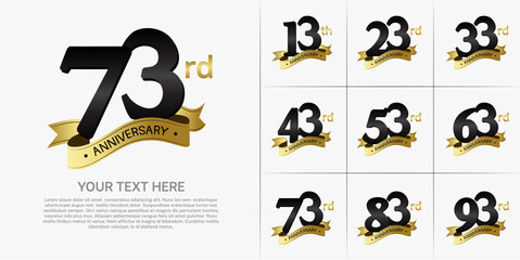 anniversary logotype set vector, black color and gold ribbon for special day celebration