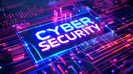 word CYBER SECURITY in tech style text