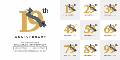 anniversary logotype set vector, brown color and black ribbon for special day celebration