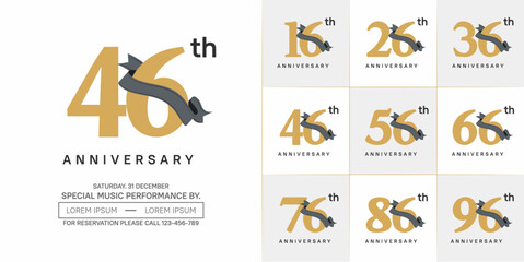 anniversary logotype set vector, brown color and black ribbon for special day celebration