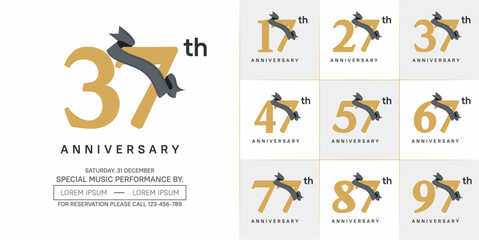 anniversary logotype set vector, brown color and black ribbon for special day celebration