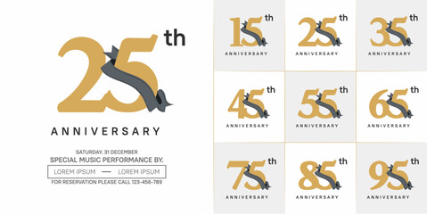 anniversary logotype set vector, brown color and black ribbon for special day celebration