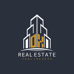 initial monogram logo for real estate with building shape creative design	
