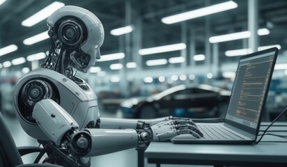 Fototapeta premium robots are working using computers