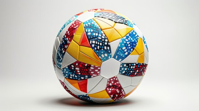 A soccer ball with orange and white stripes