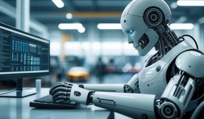 Fototapeta premium robots are working using computers