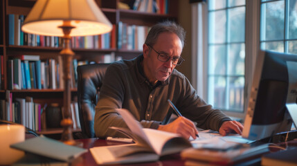 Obraz premium Middle-Aged Man Completing Online Professional Course